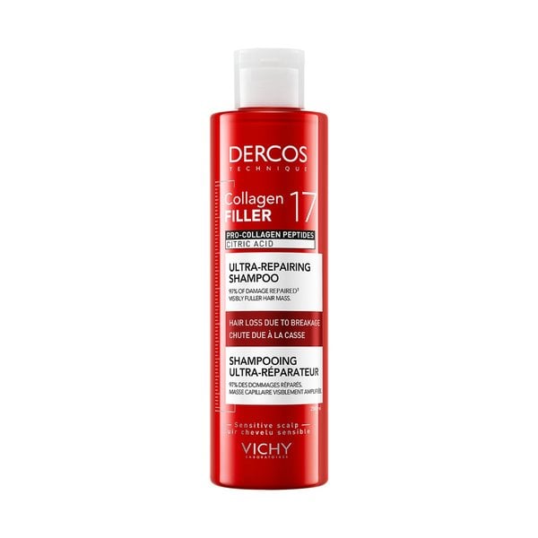 Tratamiento pre shampoo caída de cabello debilitado por el cepillado en mujeres y hombres natural Vichy Dercos Collagen Filler 17