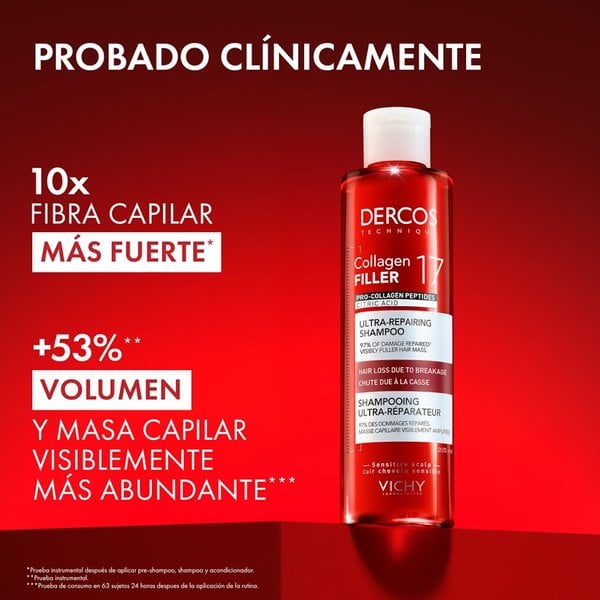 Mejor producto para la caída del cabello por el cepillado en mujeres y hombres y crecimiento en Chile: Tratamiento pre shampoo Vichy Dercos Collagen Filler 17