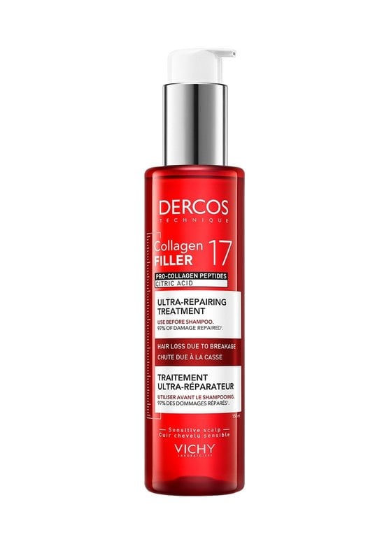 Tratamiento pre shampoo caída de cabello debilitado por el cepillado en mujeres y hombres natural Vichy Dercos Collagen Filler 17